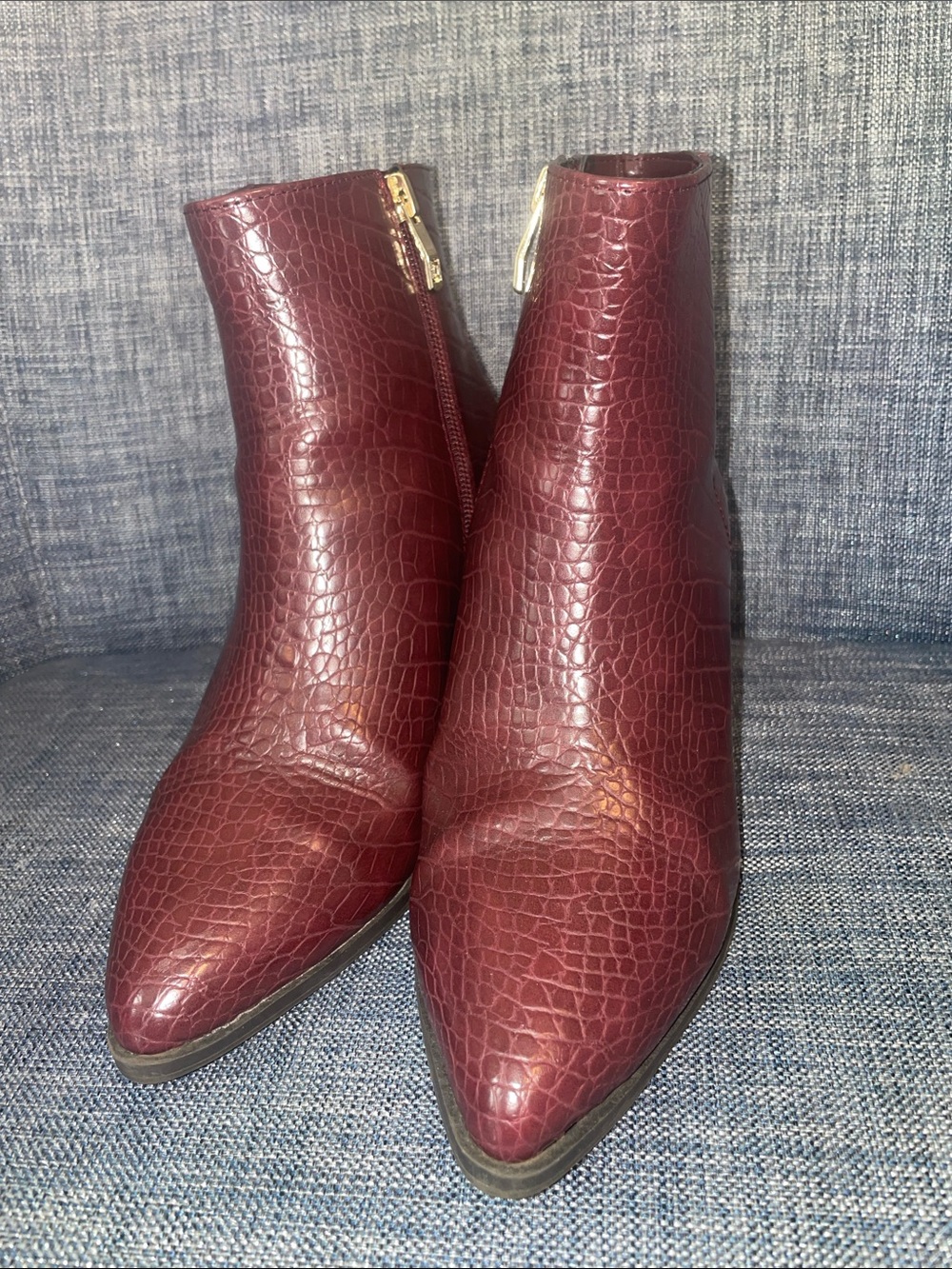 Liz Claiborne Croc-Embossed Burgundy Ankle Booties
